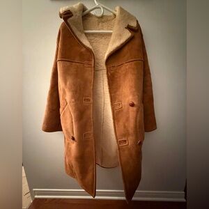 Vintage Real Sheepskin Shearling Coat Size 34 Camel Brown Winter Jacket